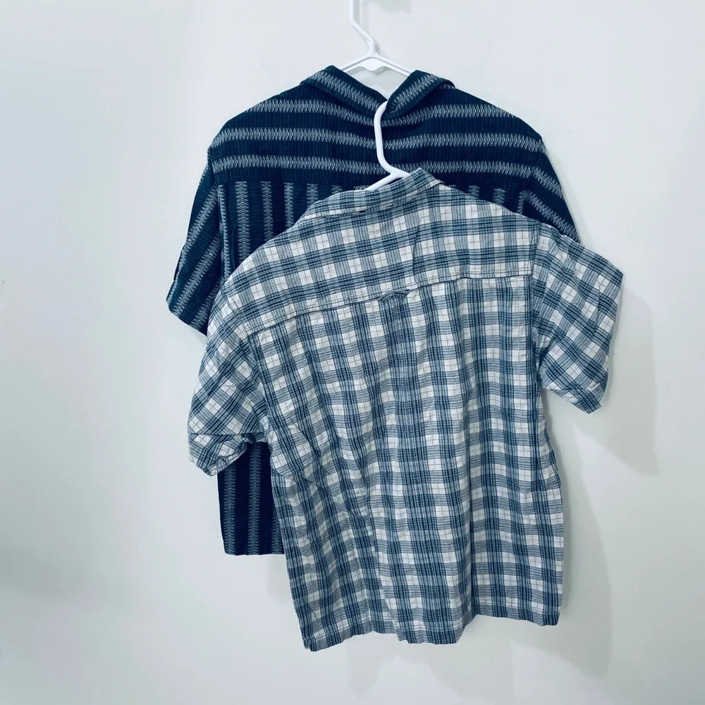 The North‎ Face Mens Short Sleeve Button Down Shirt Bundle Plaid Tribal Blue M
